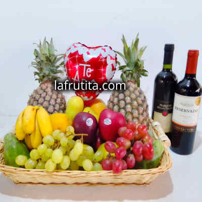 Cesta de Frutas con Cava | Regalos con licores para damas | Cesta de Frutas con vinos - Cod:LVN07