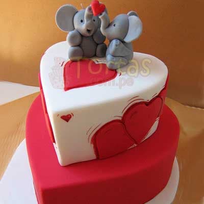 Torta elefantitos enamorados - Pateles de amor - Whatsapp: 980660044