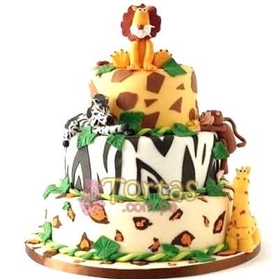 Torta Safari | Torta con Leon de azucar - Whatsapp: 980-660044
