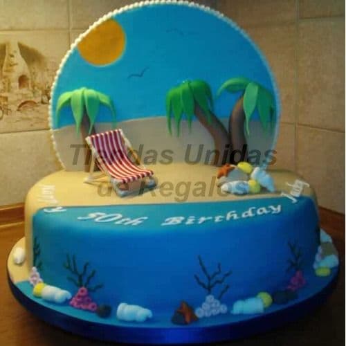 Torta Playa - Pastel de Vacaciones - Cod:TRR50
